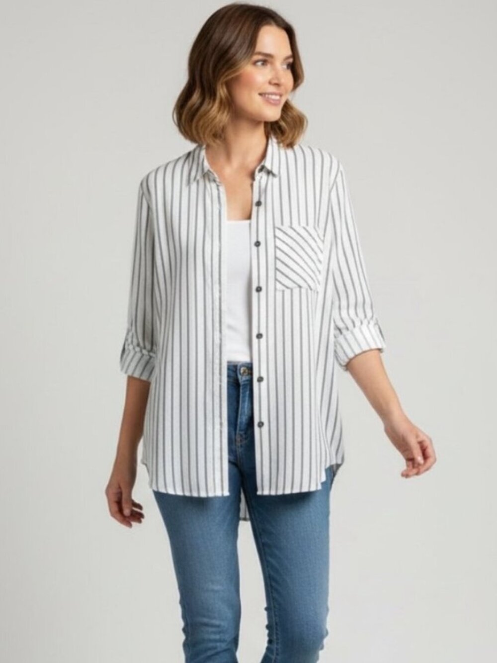 Anthropologie Ash & Ember Button Down Shirt Striped XS Festival Boho Western